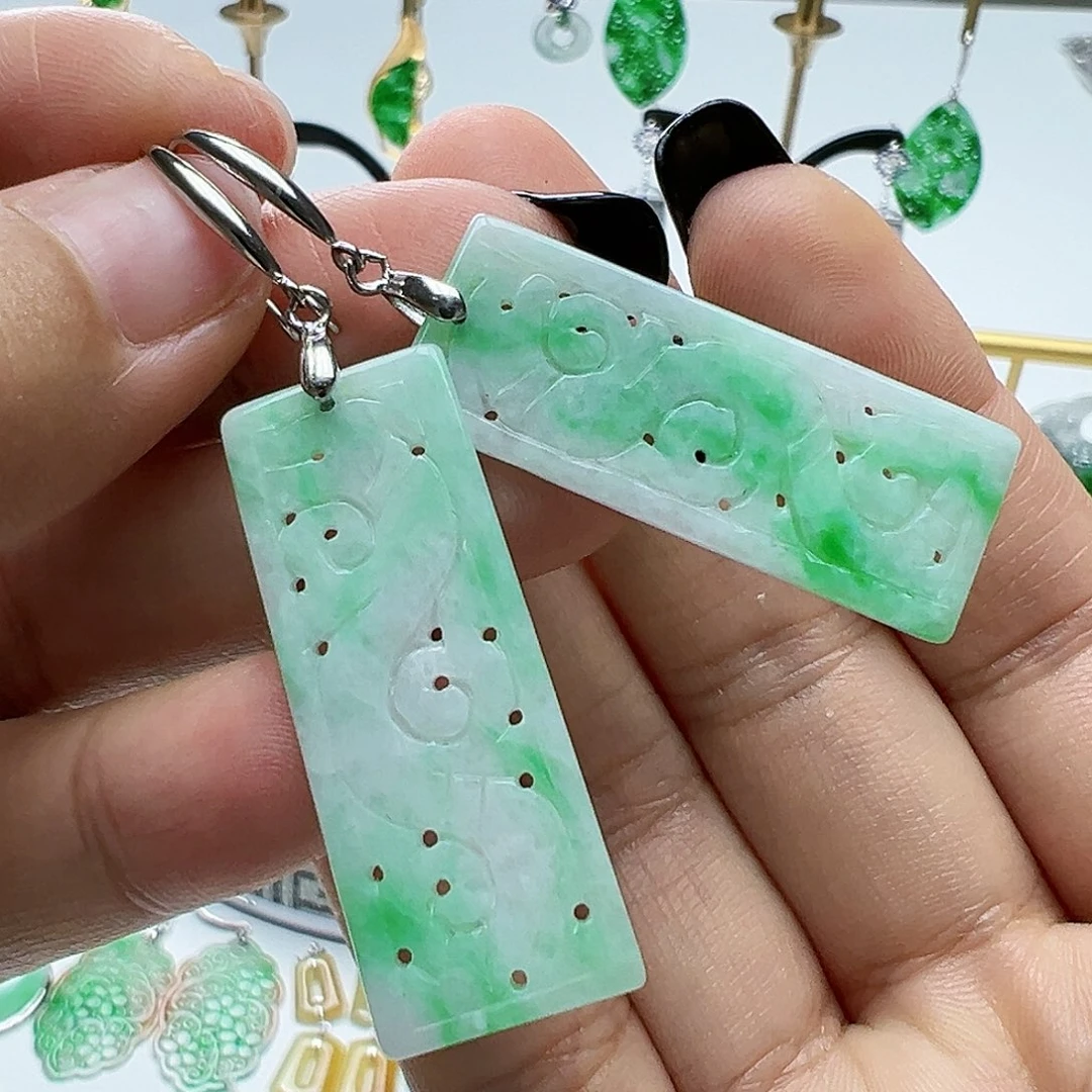 银S925镶嵌翡翠耳饰天然缅甸A货翡翠