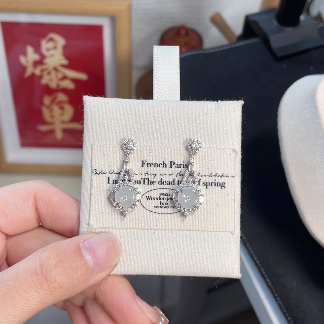 翡翠耳饰银S925镶嵌124457