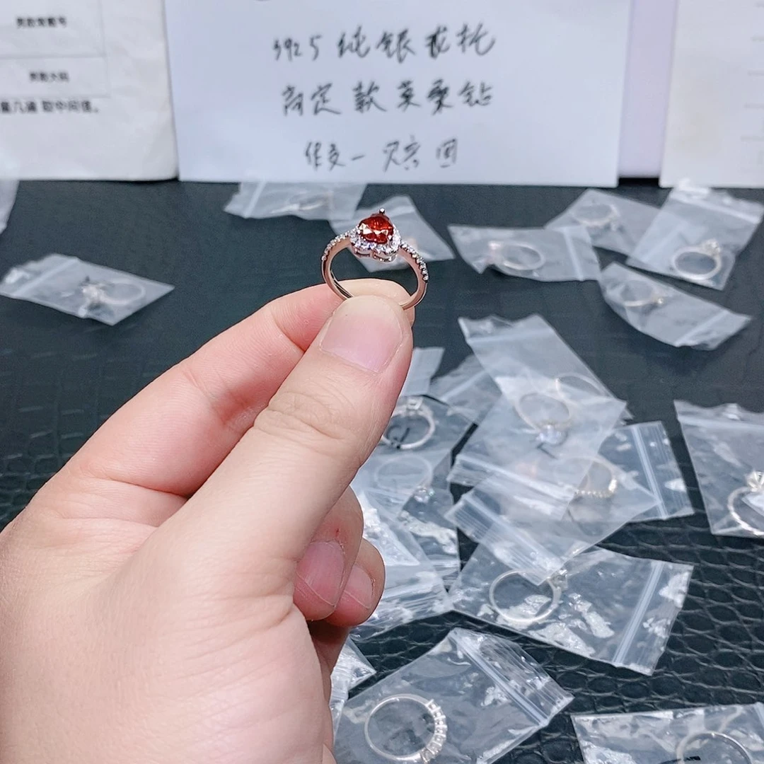 合成碳硅石925银一心一意红色15码