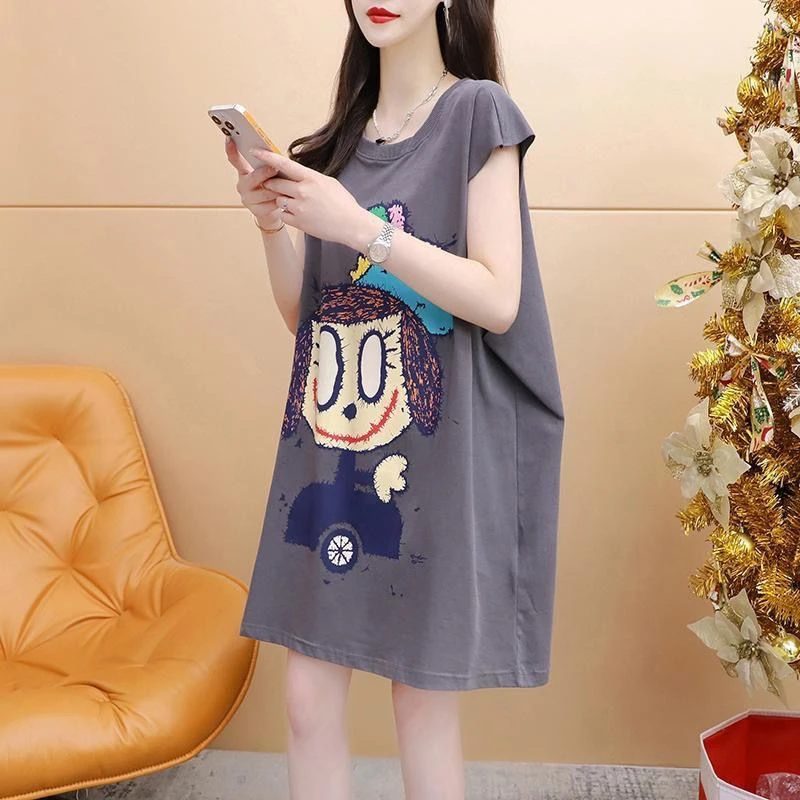 运动新款无袖背心T恤女士中长款韩版宽松显瘦百搭时尚上衣春夏装