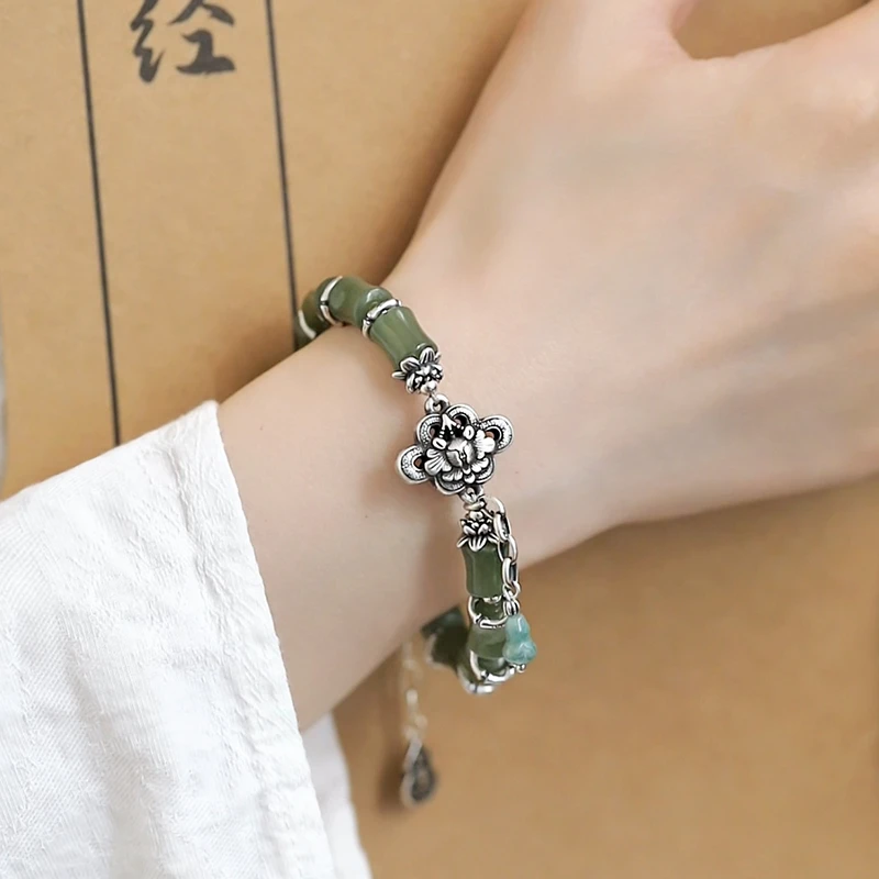 <一禅兄>S925银和田玉竹节牡丹配件翡翠葫芦手链古典高雅 多样性