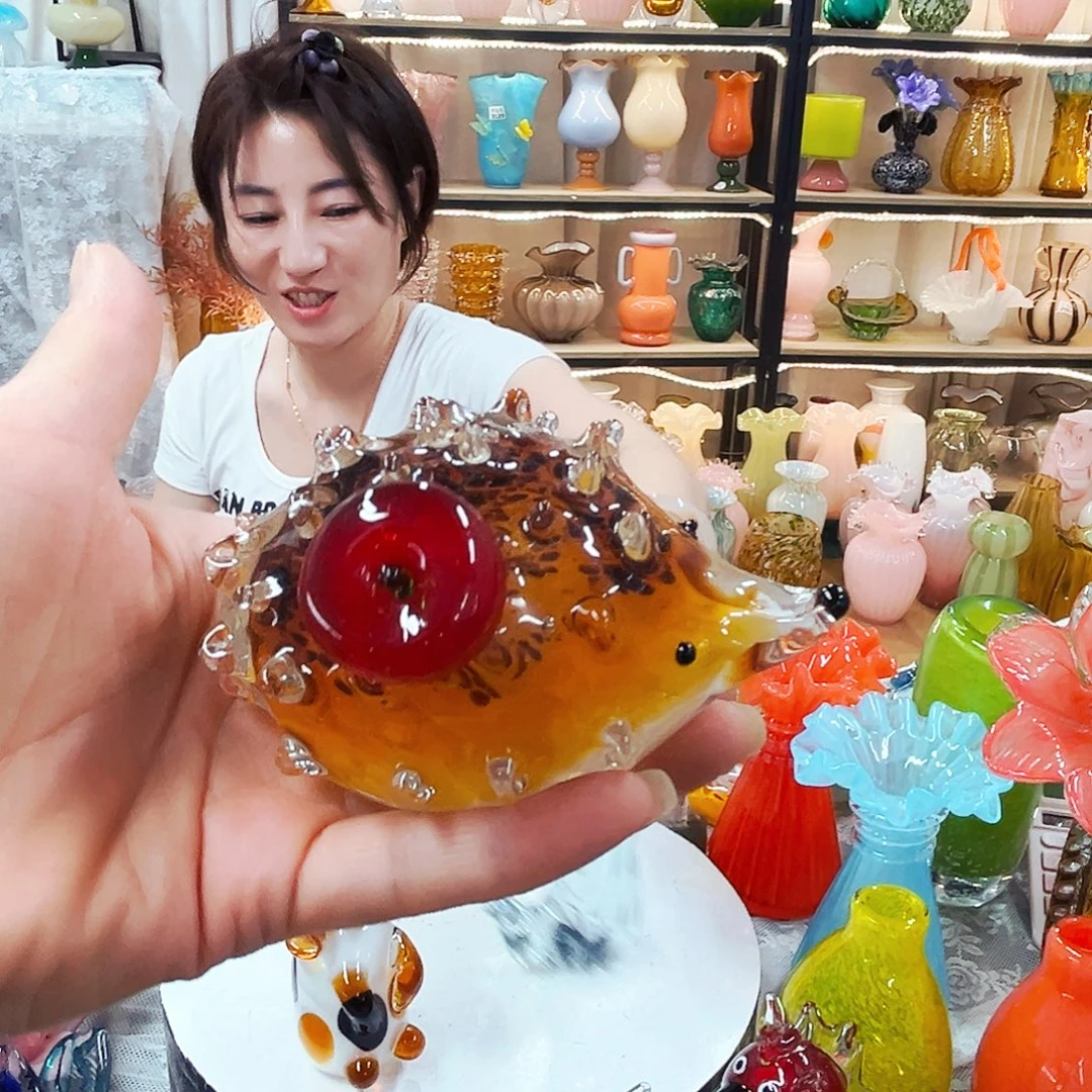 用***8琉璃刺猬家悦花器摆件福利