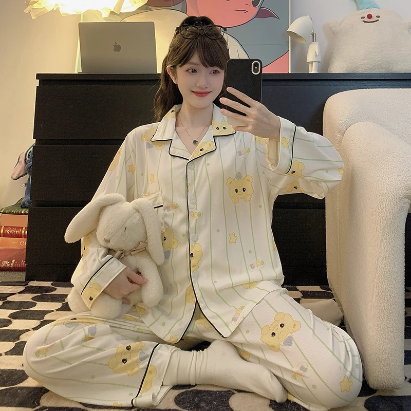 超大码300斤胖妹妹睡衣女春秋季长袖牛奶棉开衫甜美宽松200斤套装