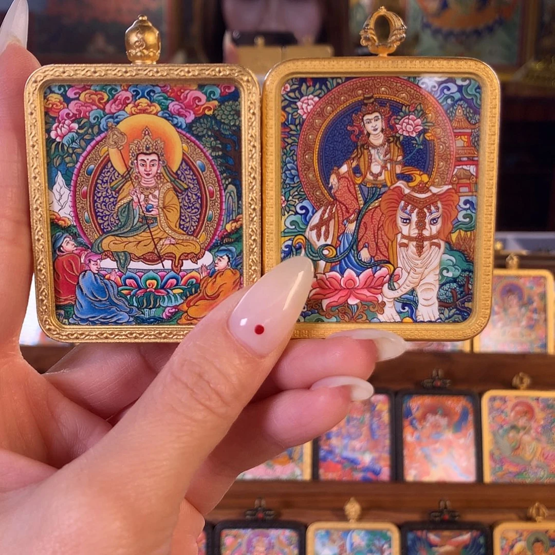 吊坠热贡纯手绘唐卡地藏普贤