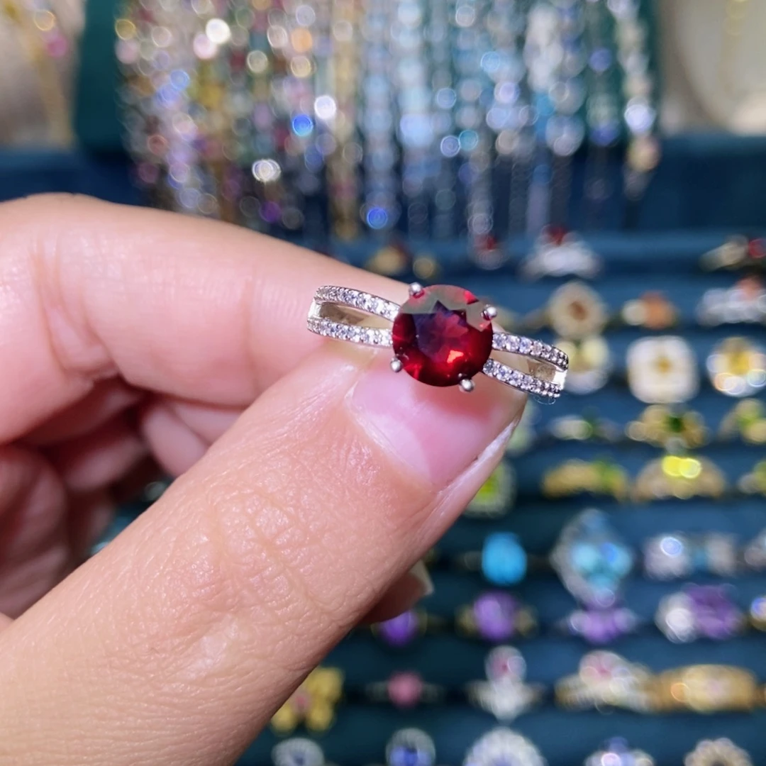 石榴石银S925镶嵌戒指