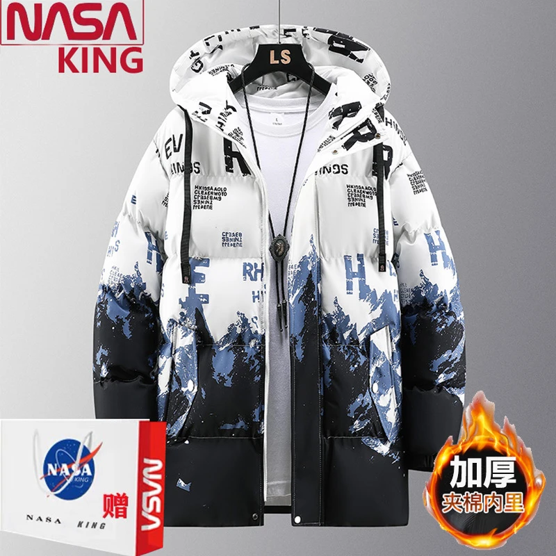 NASA冬季棉衣男潮牌加厚青少年初高中学生加大码雪山渐变棉袄男士