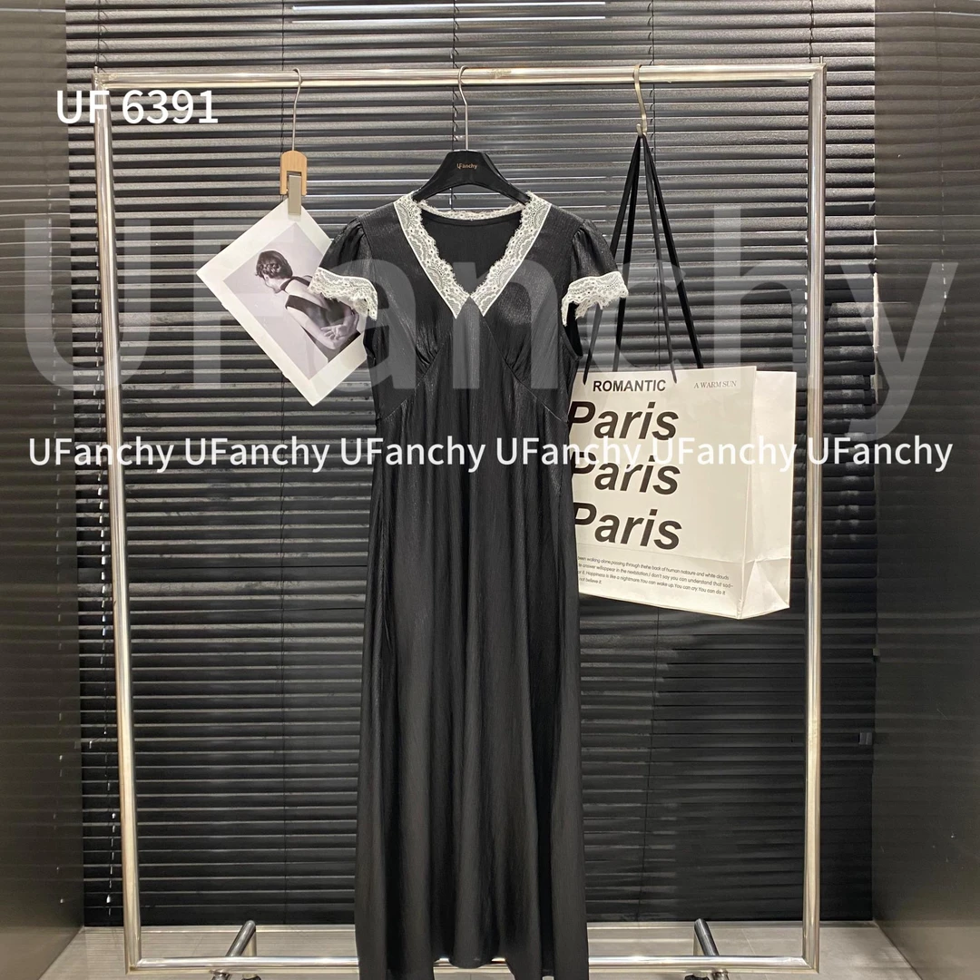 杨杨 UF-夏季新款气质修身显瘦蕾丝边连衣裙6391