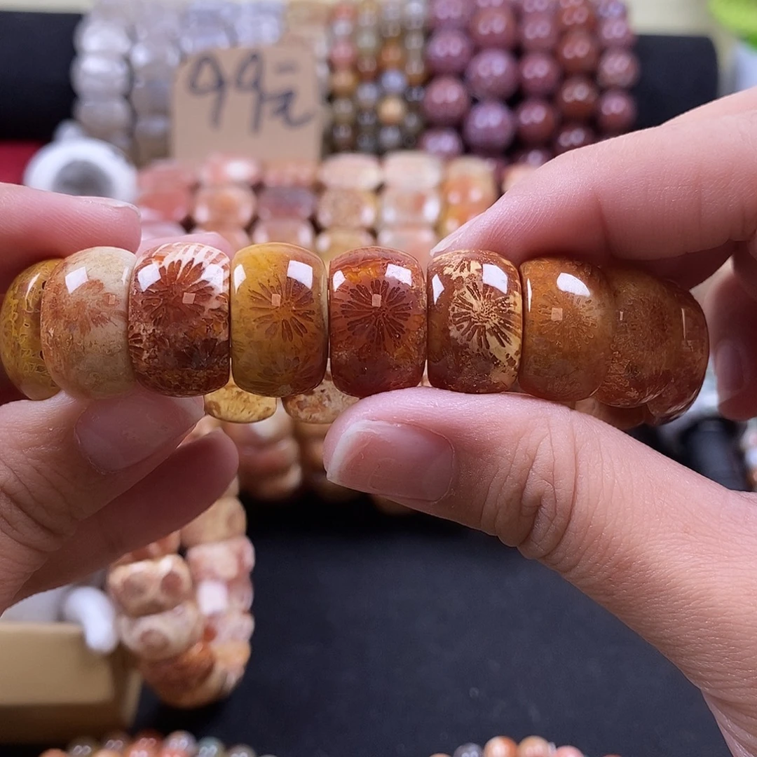 硅化珊瑚（珊瑚玉）未镶嵌手牌琥 珀 色大花 9