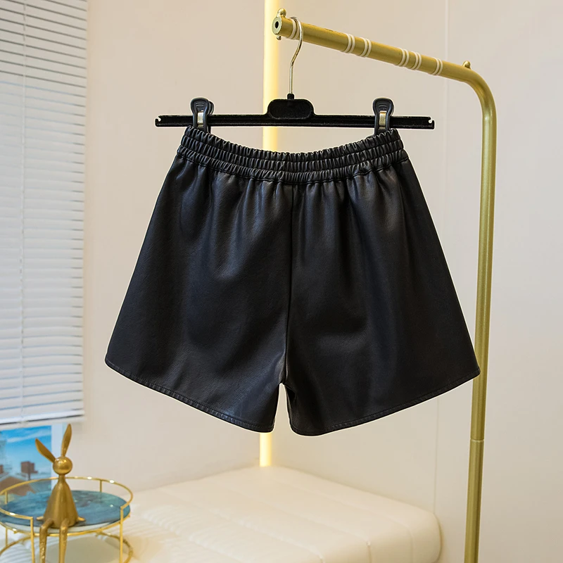 皮短裤女秋季2025新款高腰显瘦a字黑色休闲阔腿pu皮裤外穿靴裤