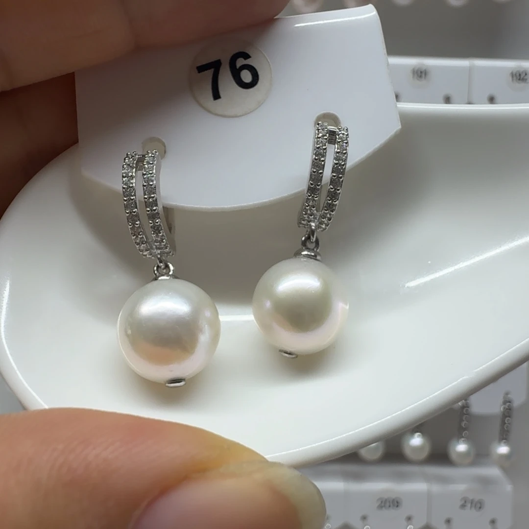 耳饰银S925镶嵌淡水珍珠珍珠