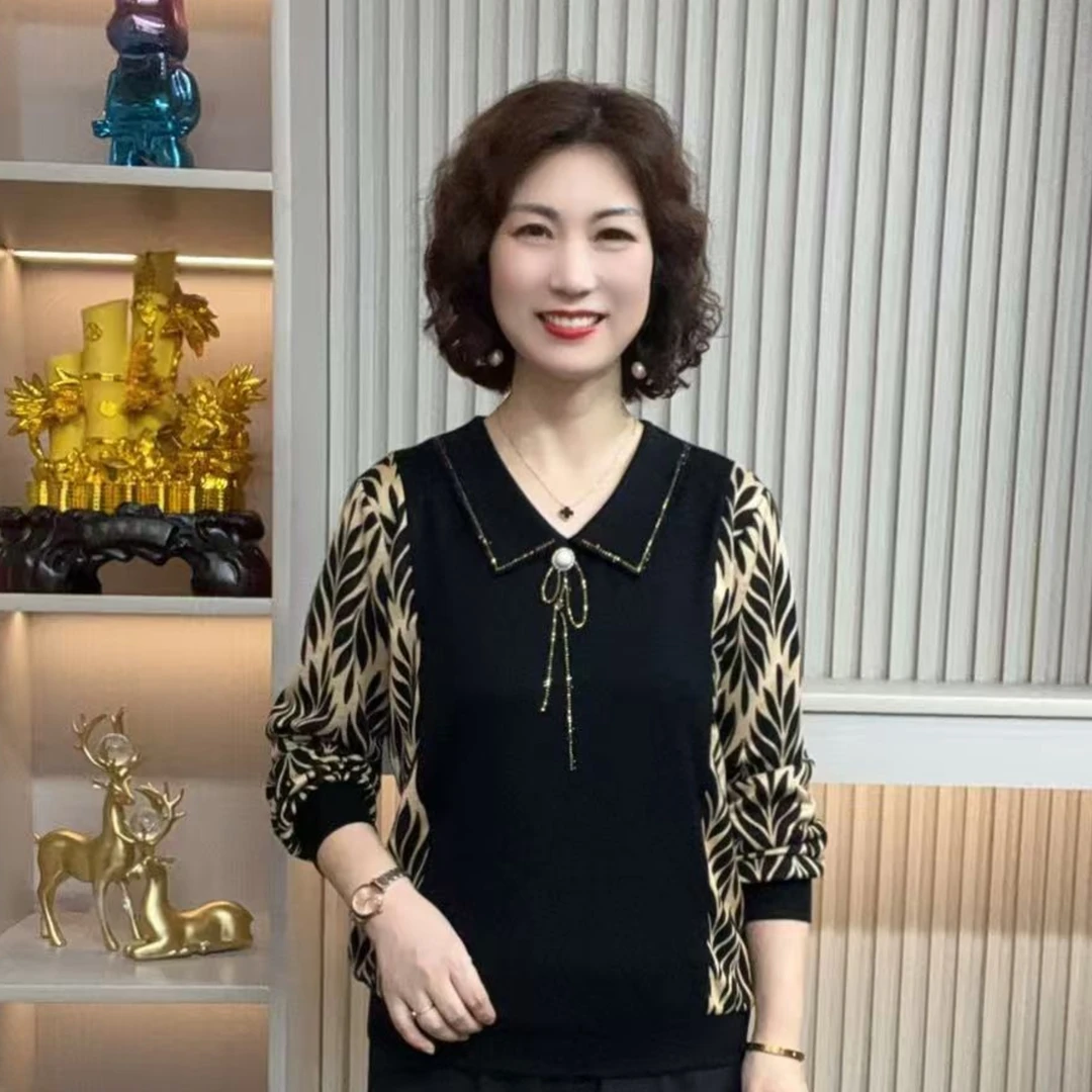 妈妈装流行时尚潮牌女装宽松秋装女士欧若拉独特漂亮上装休闲长袖