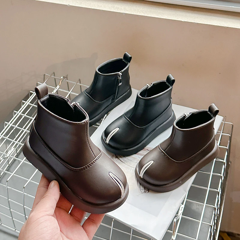 秋冬保暖小猪蹄靴皮面二棉韩版马丁靴百搭宝宝靴8077