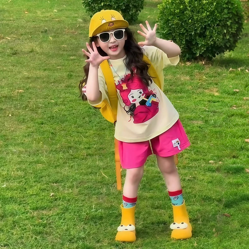 女童夏日套装2025新款洋气女孩多巴胺短裤夏季儿童韩版休闲两件套