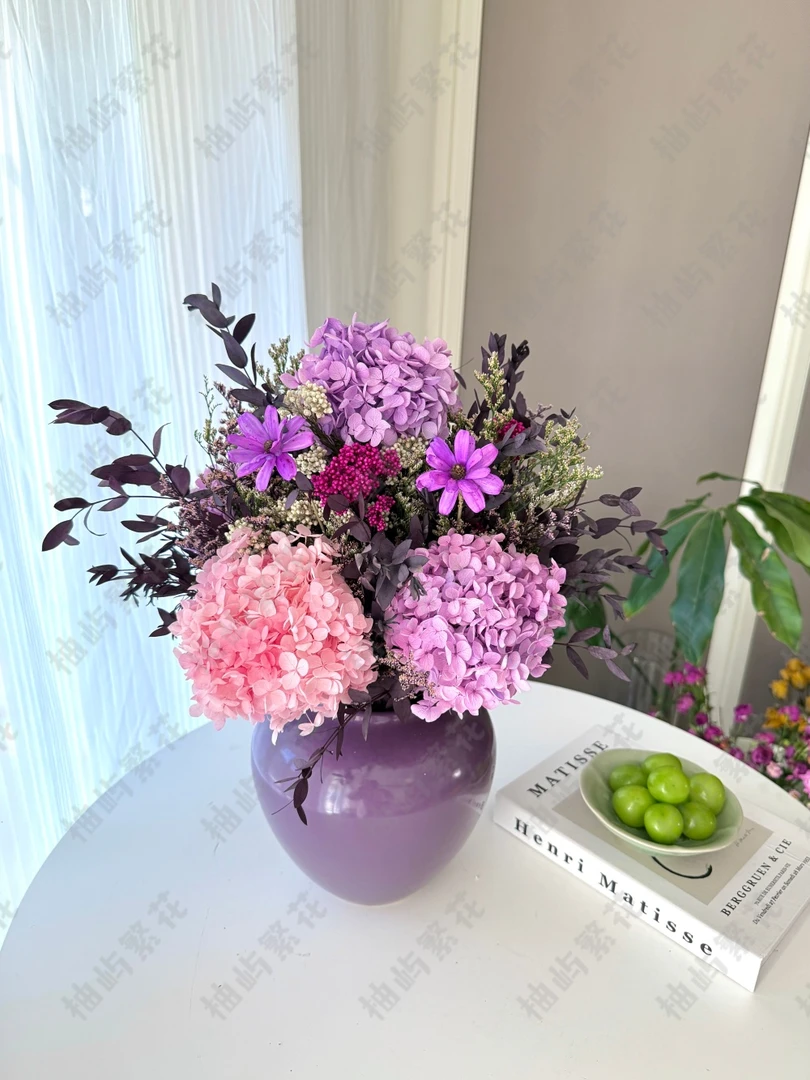 「紫气东来」玄关餐桌斗柜岛台客厅干花永生花摆件百搭花束家居装饰
