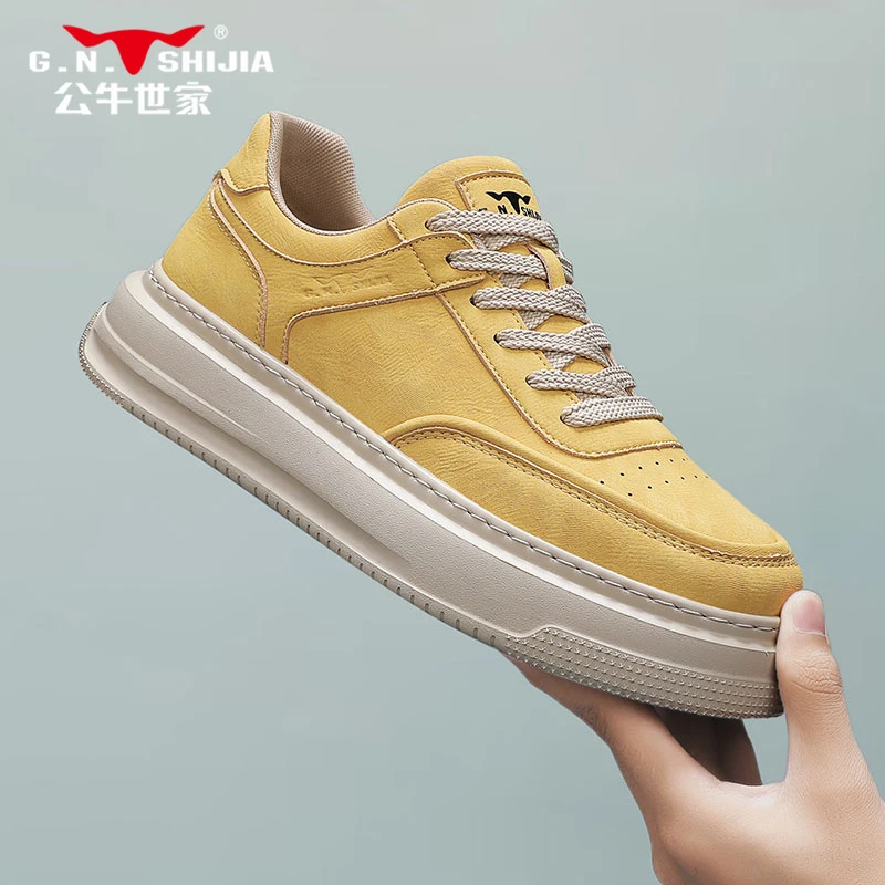 公牛世家男鞋秋季新款厚底板鞋男士轻便休闲鞋通勤欧若风百搭潮鞋