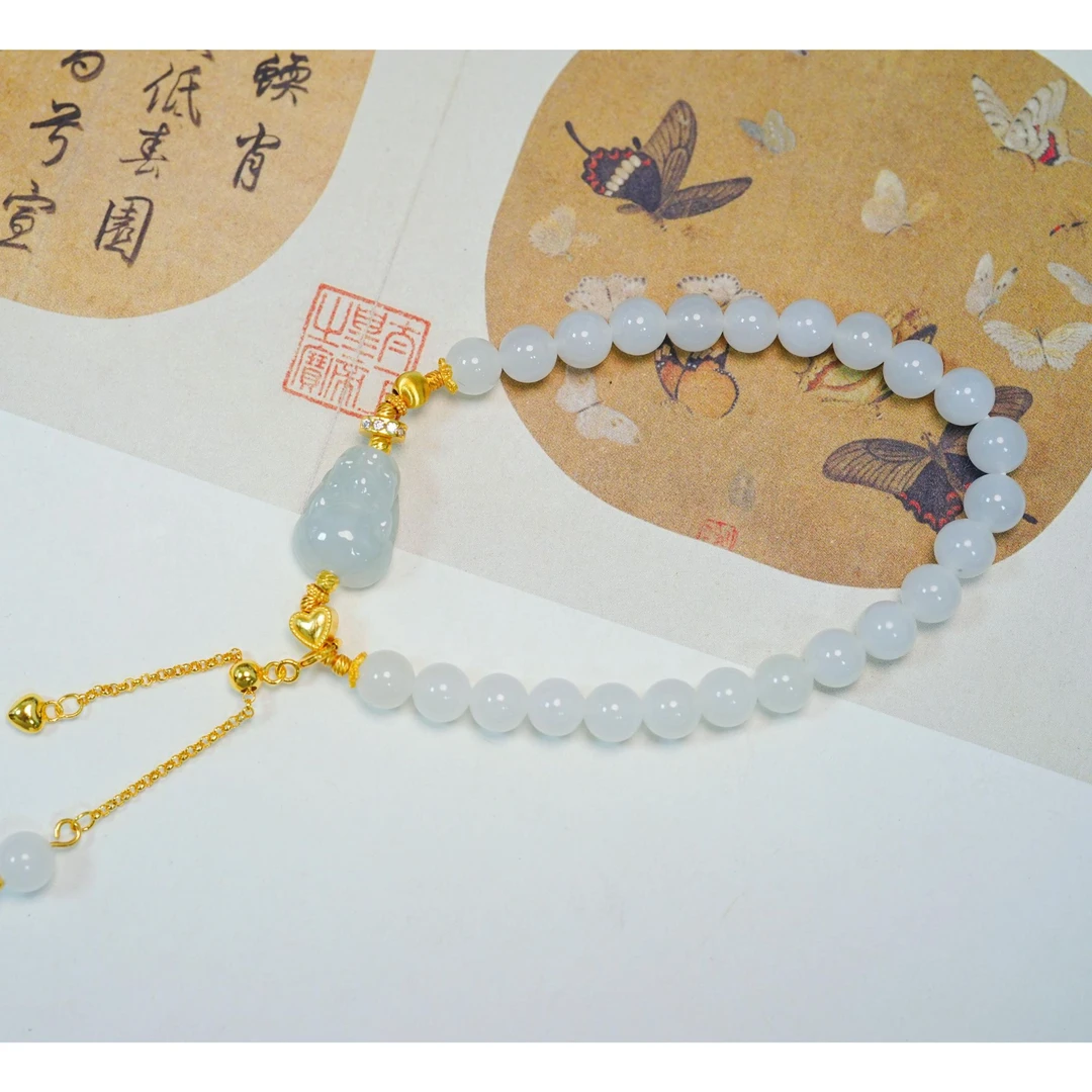 甘澜文创 S925银镀金和田玉手串S3019