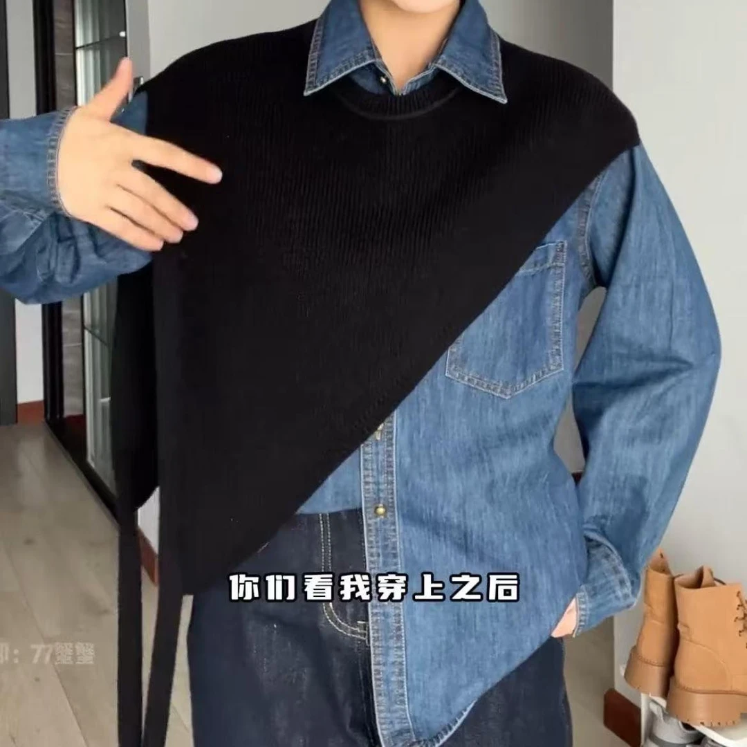 【气质披肩】韩版2025时尚三角披肩小众设计斜肩式针织套头马甲休闲