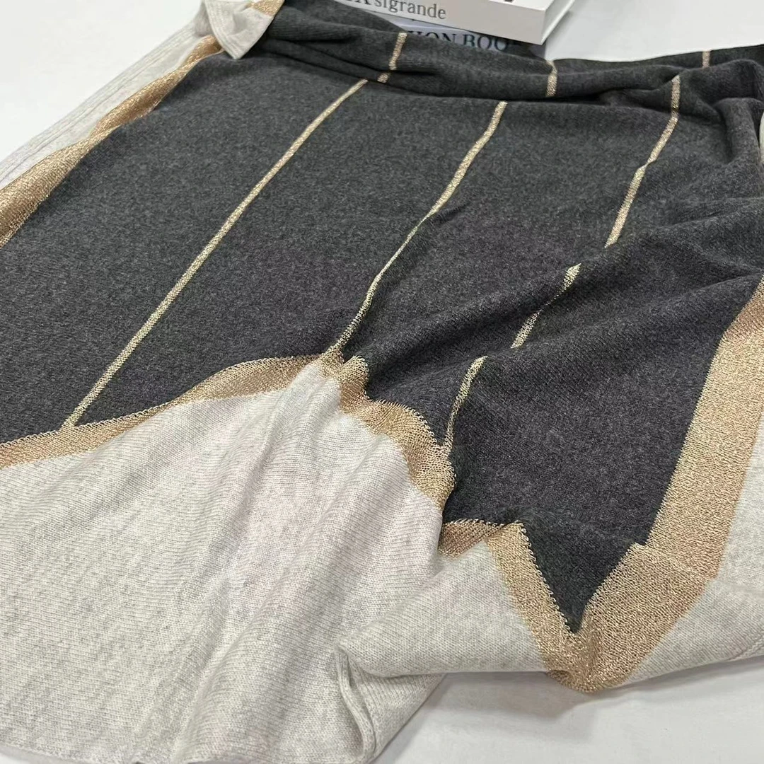 羊绒长巾-雾灰拼格 180*70cm丝巾