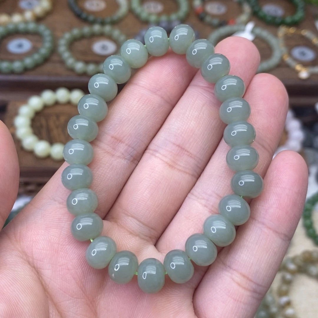 和田玉未镶嵌手链且末蓝卡9算盘珠