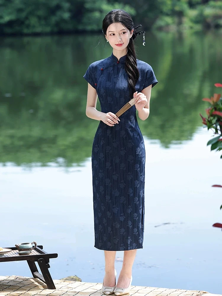 书瑶｜如愿新中式改良年轻款气质新款文艺夏季蓝色民国风旗袍女士