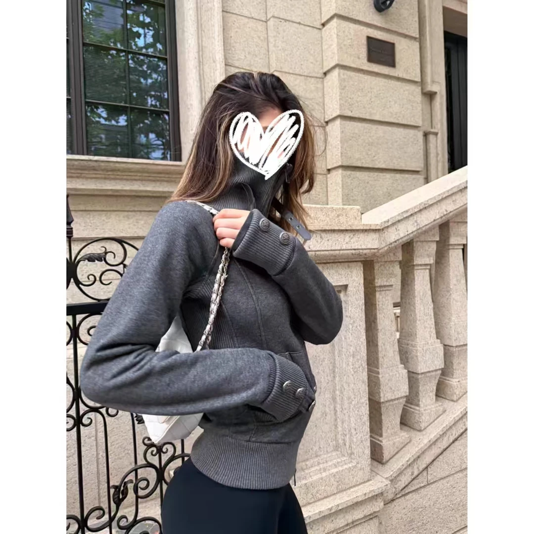 【美式高街】H1523 复古辣妹翻领外套女秋冬高领多穿时尚上衣