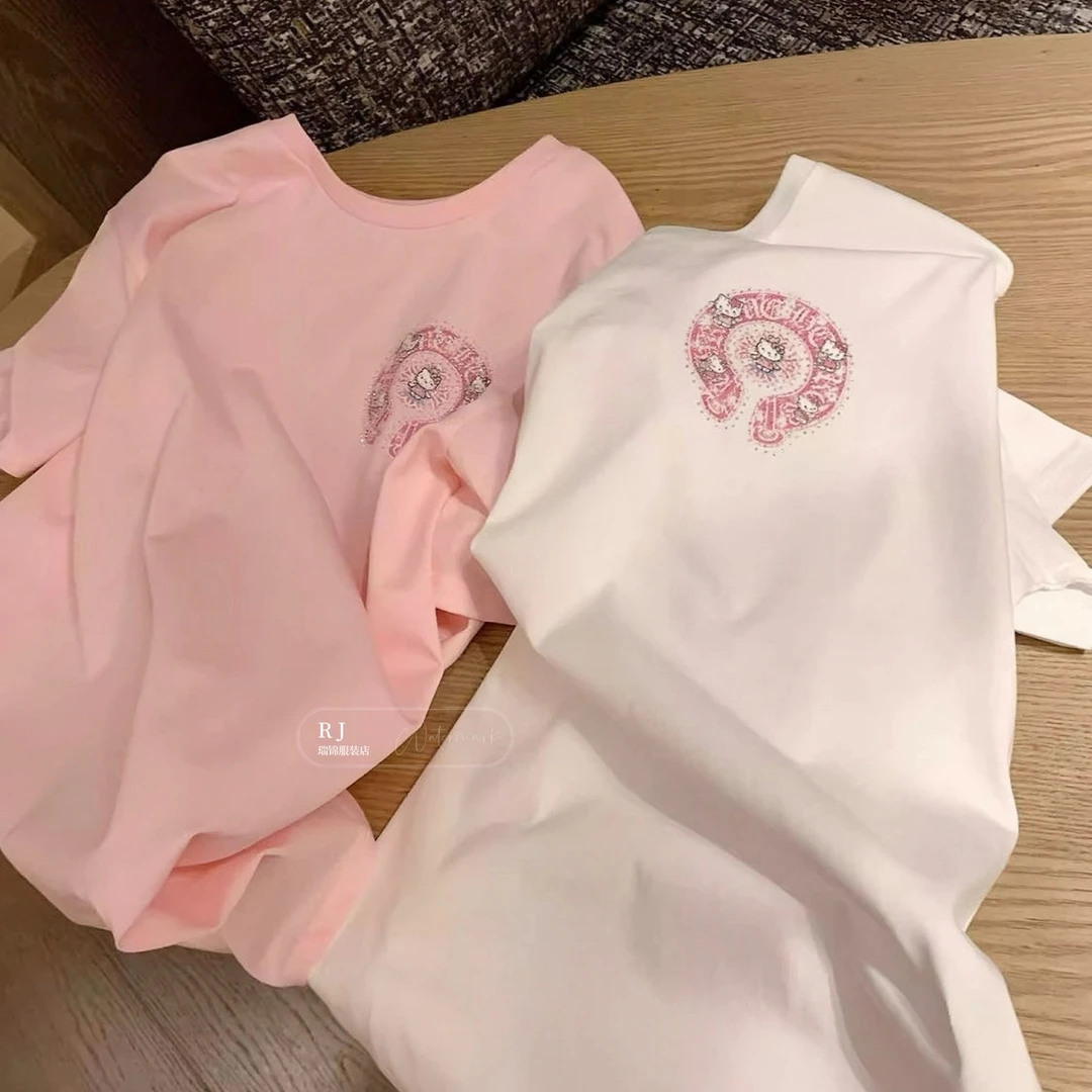 【RJ】烫钻学院镶钻百搭T恤卡通短袖圆领网红小众炸街高级感女装