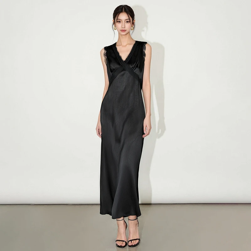 爆款夏季女收腰连衣裙中长款蕾丝拼接显瘦无袖背心裙SHBZC641313