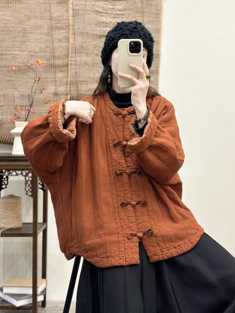 (娇娇推荐)亚麻炒色 软糯中国结绕线盘扣棉袄