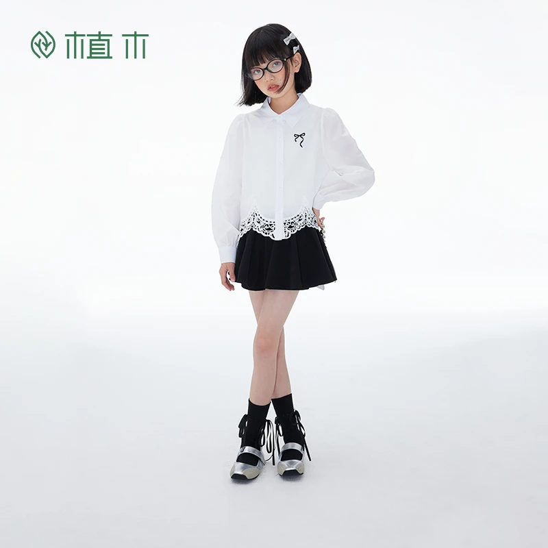植木童装甜美衬衫2025春季新款中大童甜美纯棉上衣衬衫XDF