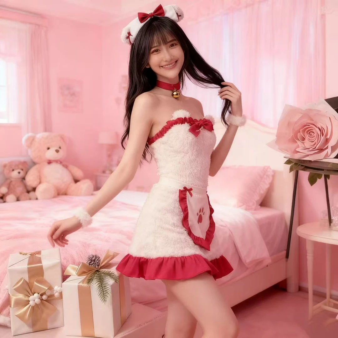 新款韩版女士秋冬蕾丝睡衣保暖日系女装冬季时尚纯欲抹胸半身裙