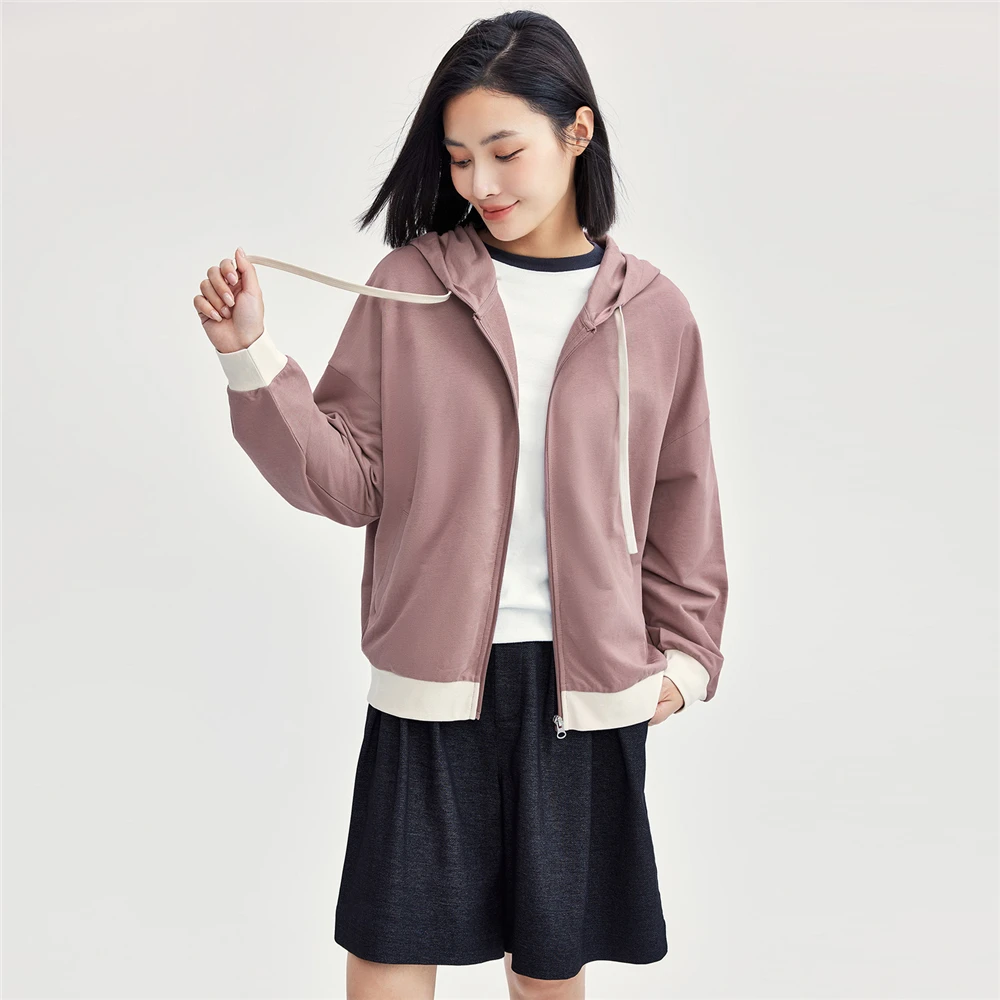 佐丹奴女装外套纯棉连帽卫衣撞色宽松百搭休闲上衣外套05374454