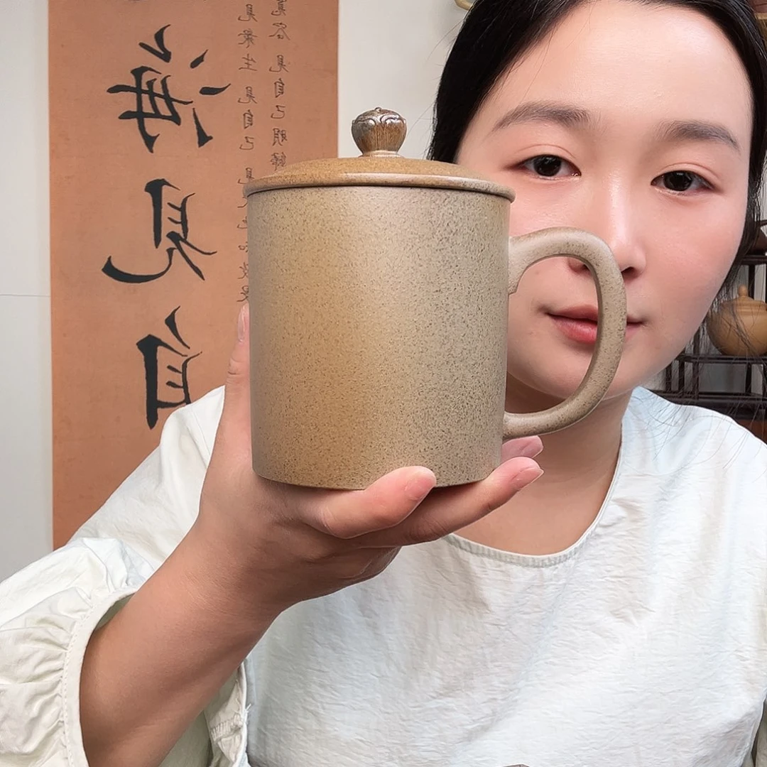 茶杯紫砂老****人紫砂盖杯黄段古法柴烧