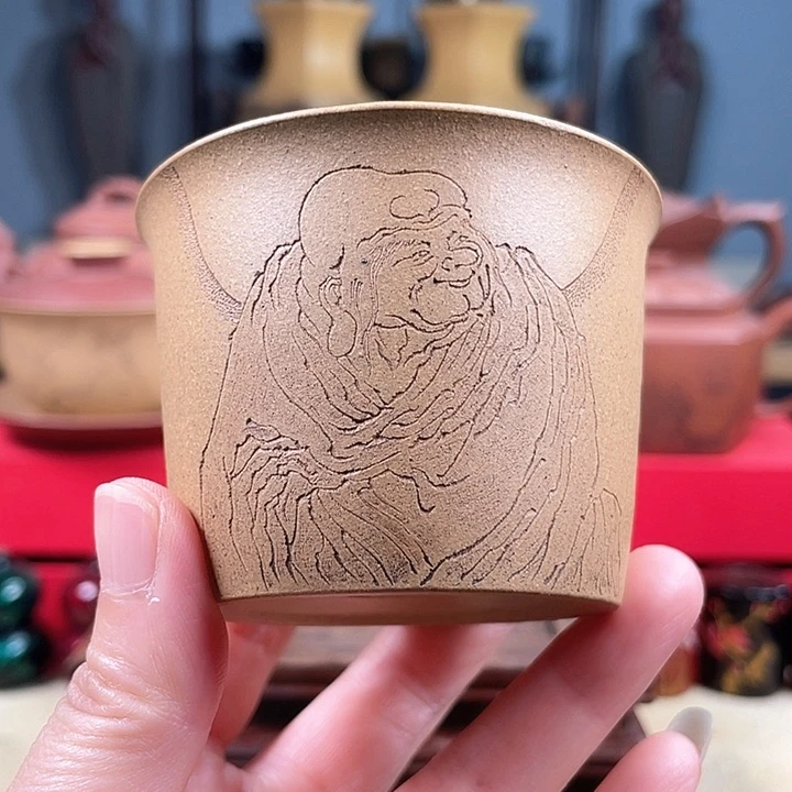 茶杯紫砂智者杯花泥