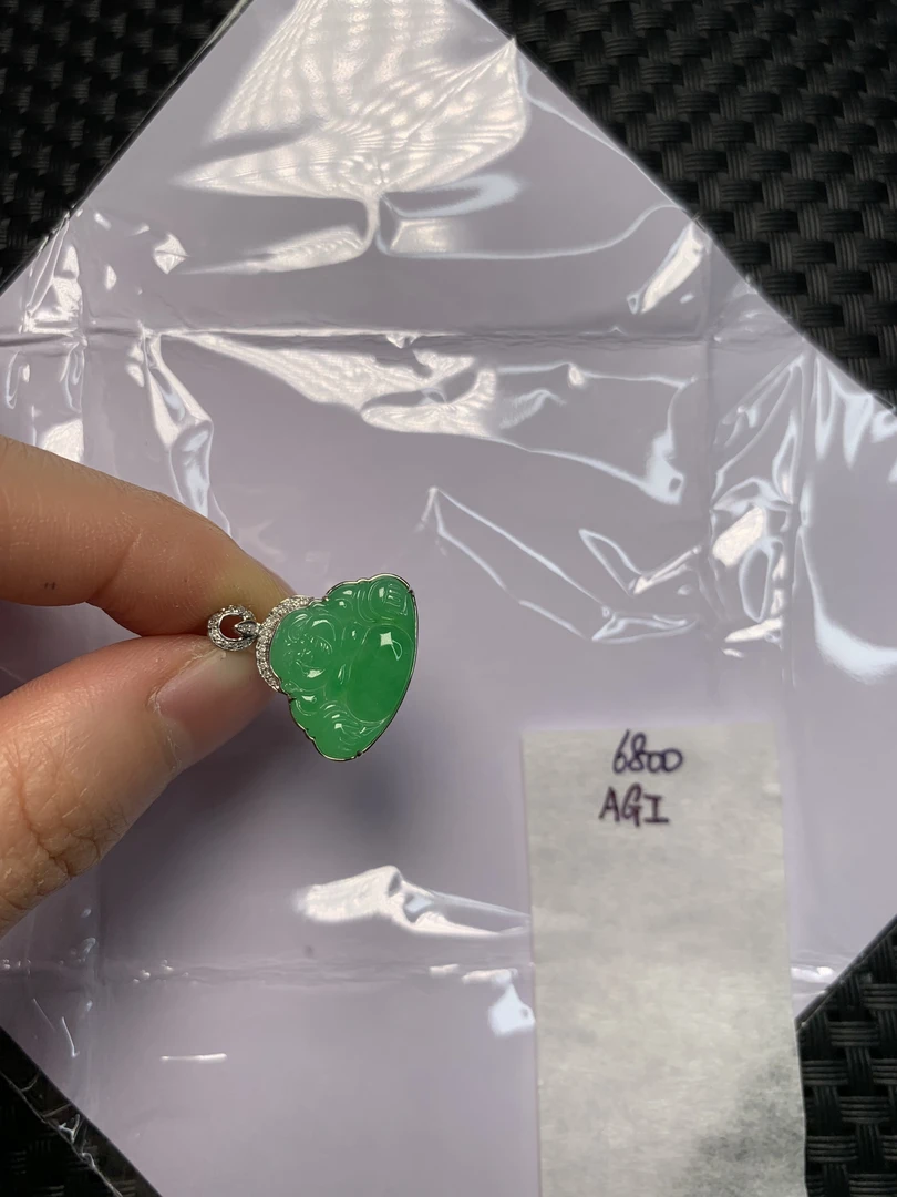 天然缅甸翡翠A货18K金镶嵌 AGI