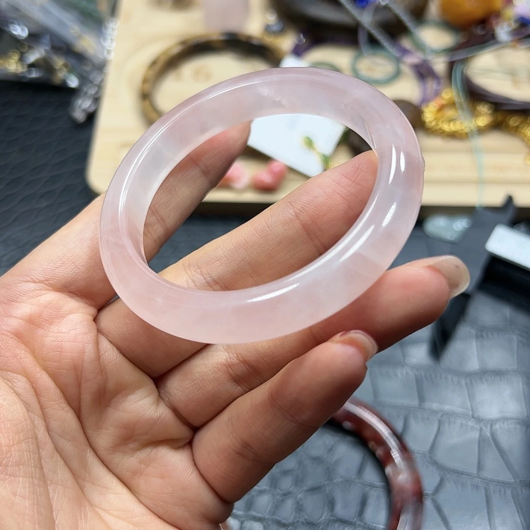 烟晶手链银S925镶嵌粉晶手镯不来回