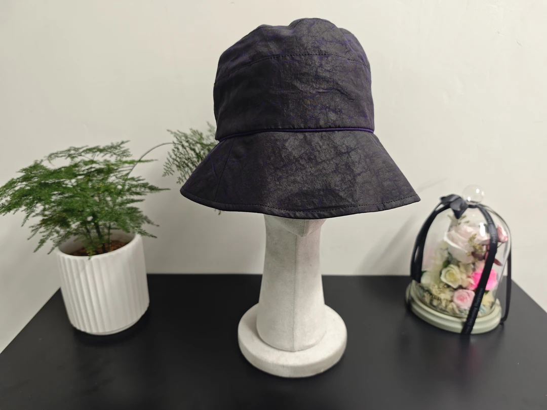 【紫龟帽】宫丽新款香云纱紫色龟裂纹桑蚕丝黑色时尚气质遮阳帽