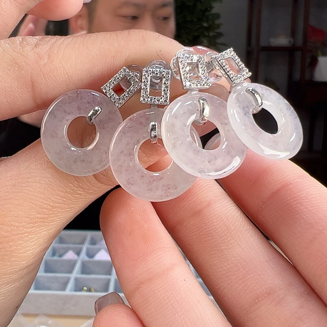 翡翠耳饰银S925镶嵌多样性发货一副