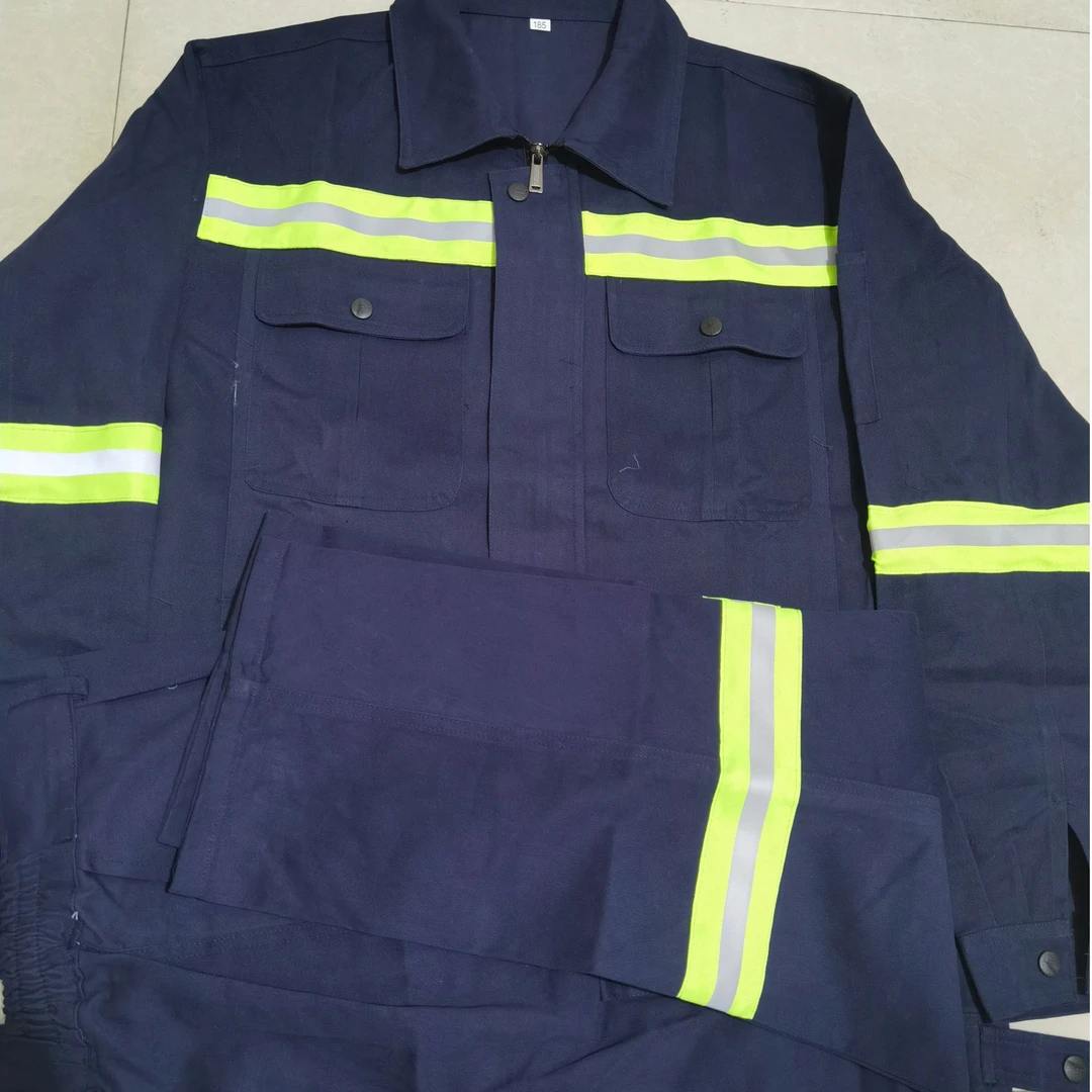 春秋长袖工作服套装男上衣耐磨纯棉焊工服工地蓝色反光劳保服定制