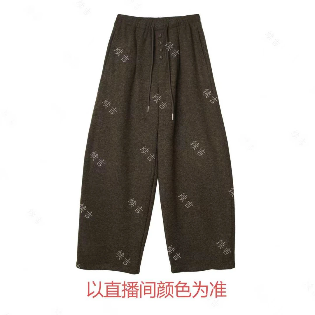 冬-续吉麻衣25-2738加绒加厚抽绳纯色百搭休闲复古棉裤