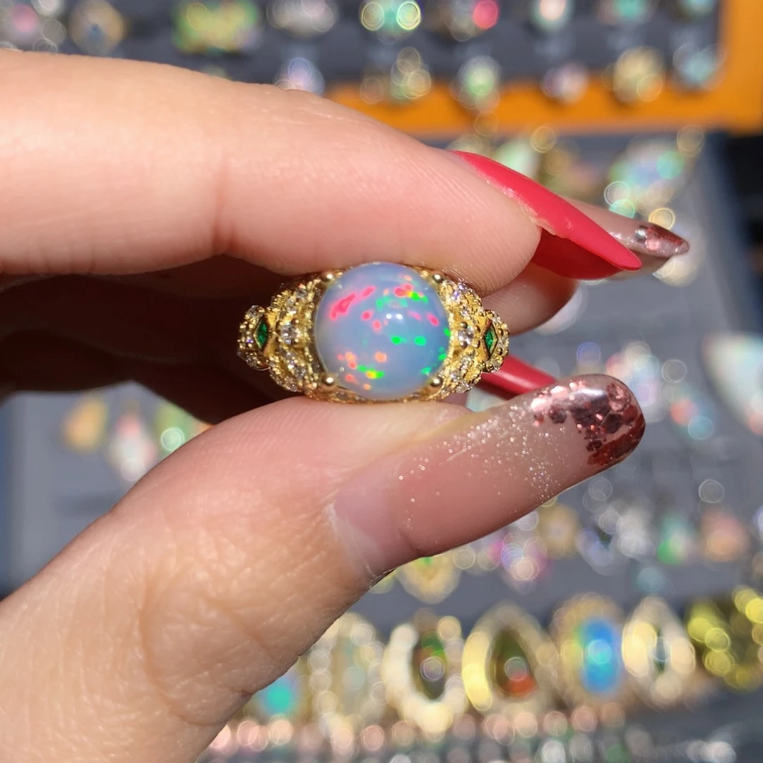 银S925镶嵌欧泊欧泊戒指y