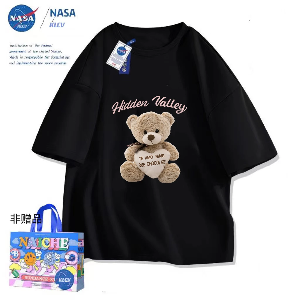 NASA夏季T恤圆领短袖日常穿搭情侣薄款针织印花时尚圆领百搭