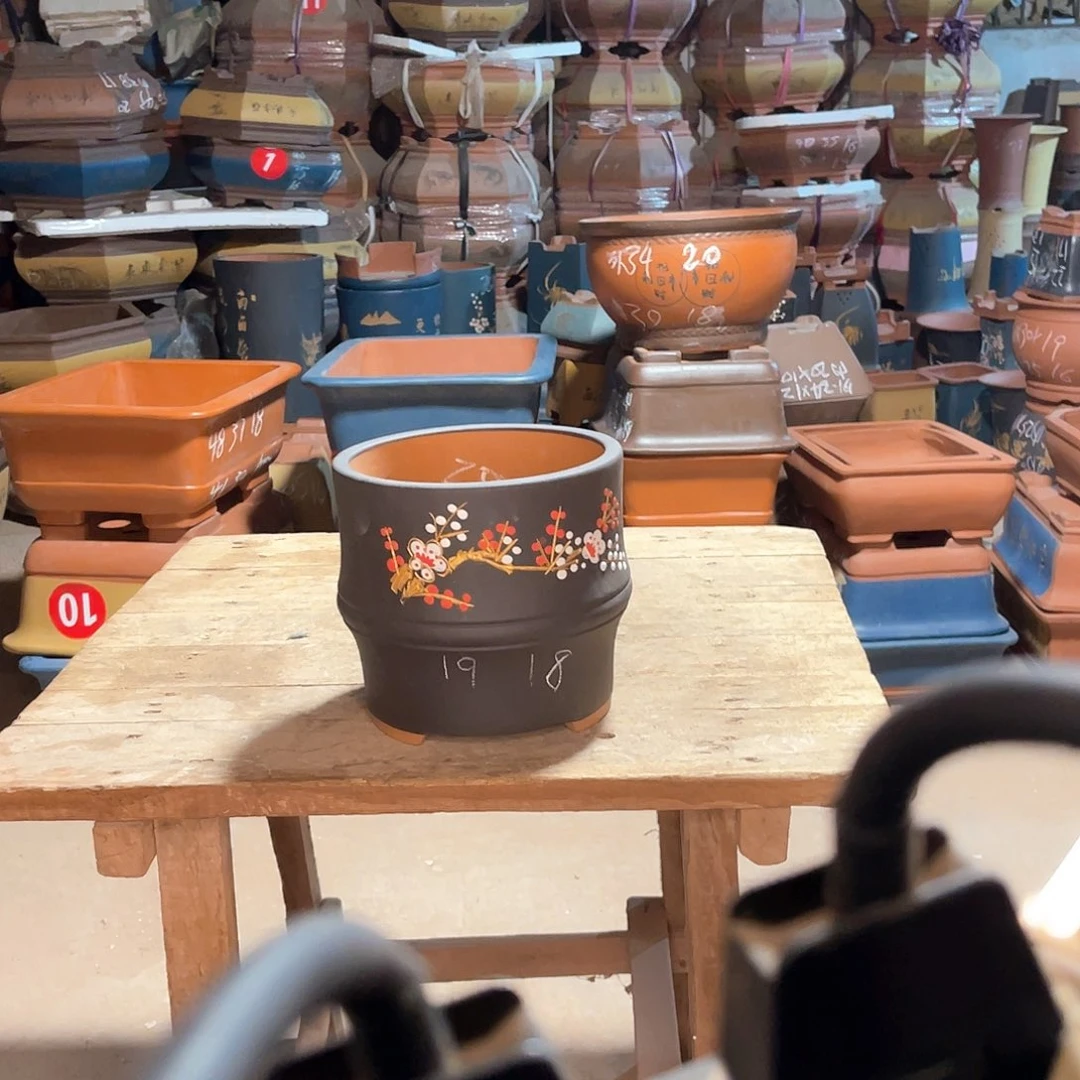 紫砂花盆竹节盆一个