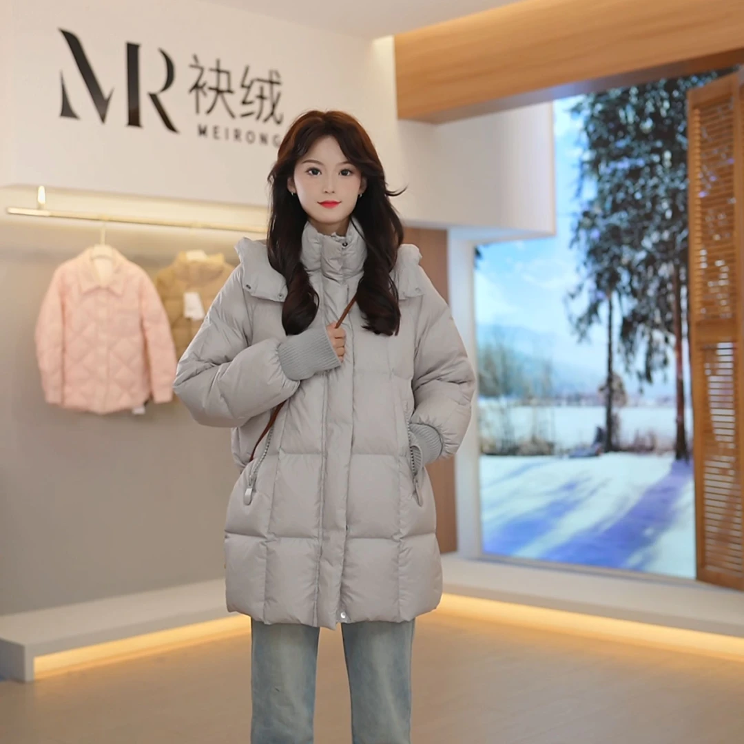 【MR·袂绒】90绒中长款羽绒服女2025新款连帽加厚秋冬保暖百搭外套1