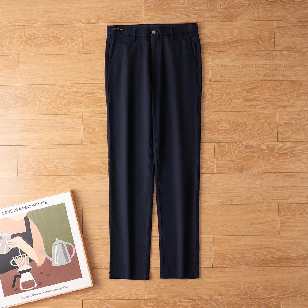 H品质男装！含桑蚕丝！高腰深裆！男士休闲裤夏季薄款藏青百搭长裤子