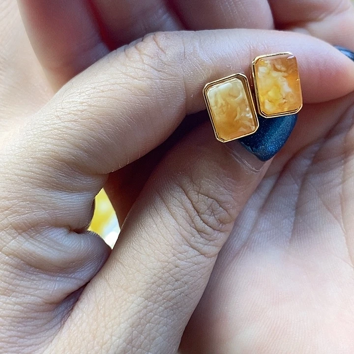 银S925镶嵌琥珀耳饰蜜蜡耳钉