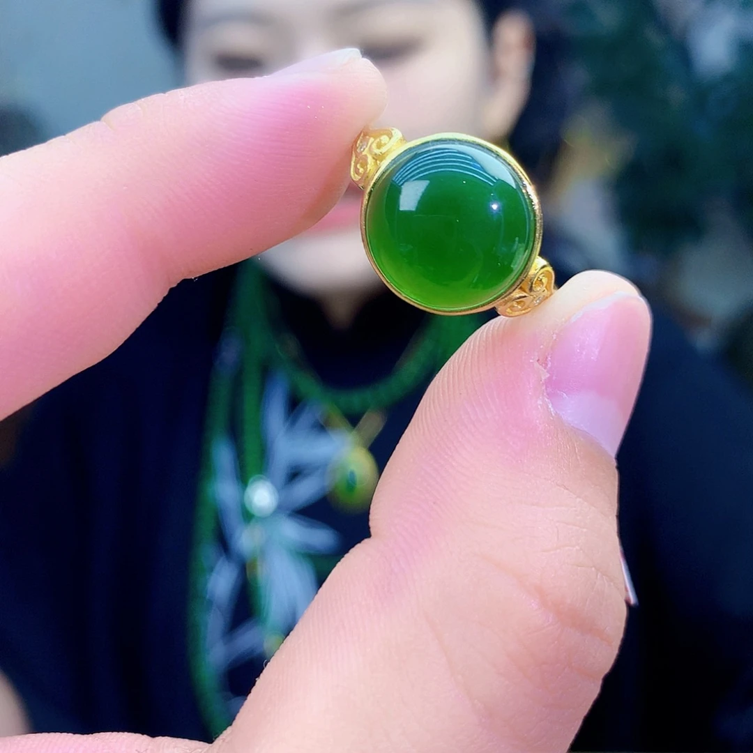 吊坠(不含链)银S925镶嵌和田玉（碧玉）戒指