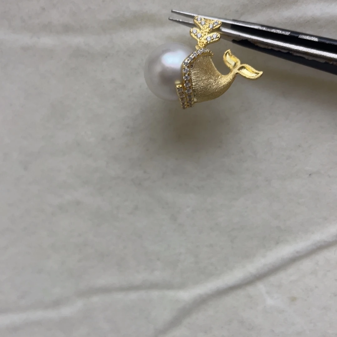 银S925镶嵌海水珍珠吊坠(不含链)