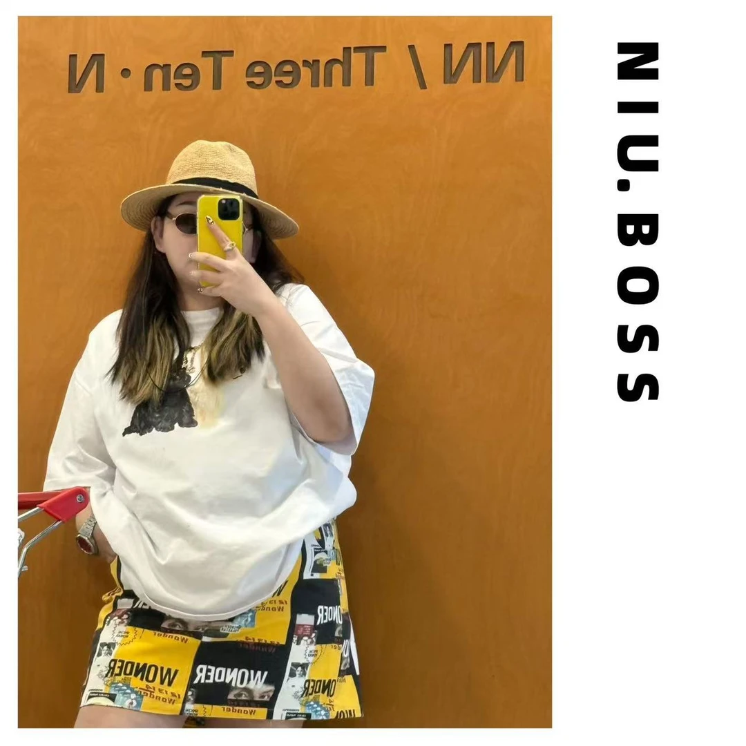 Three Ten. N大码250斤“欧美风”美式复古海报牛仔印花半身裙
