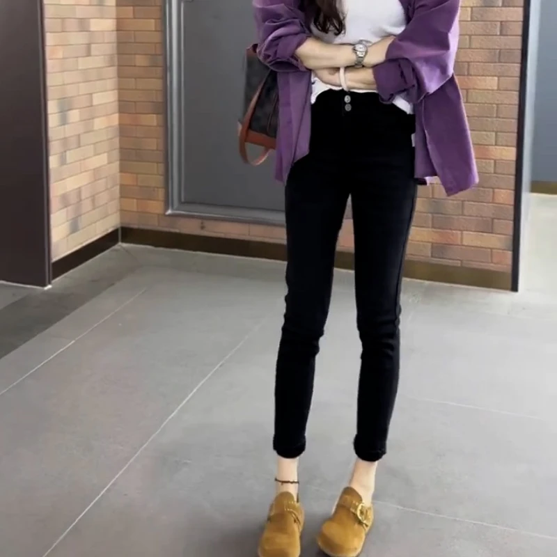 黑色高腰牛仔裤女2025春秋新款修身显瘦紧身弹力小个子九分小脚裤