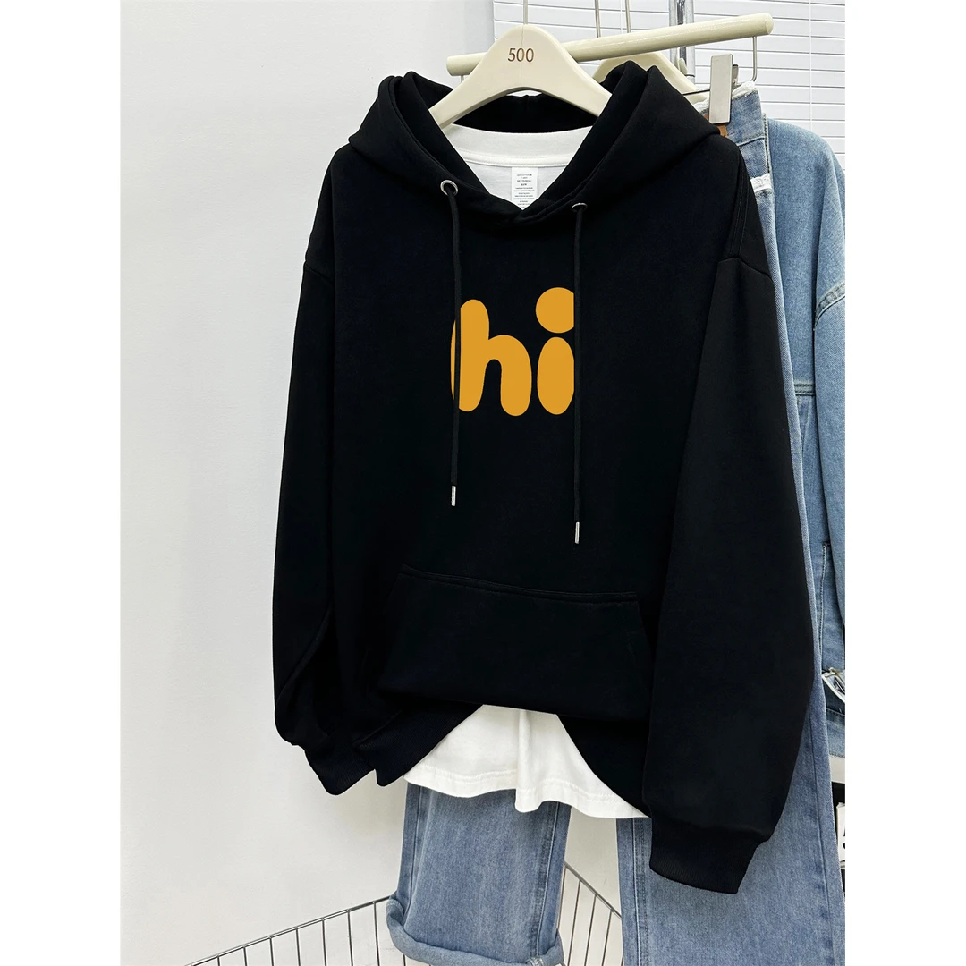 胖MM大码连帽卫衣女秋冬新款韩版时尚字母印花宽松套头帽衫上衣潮